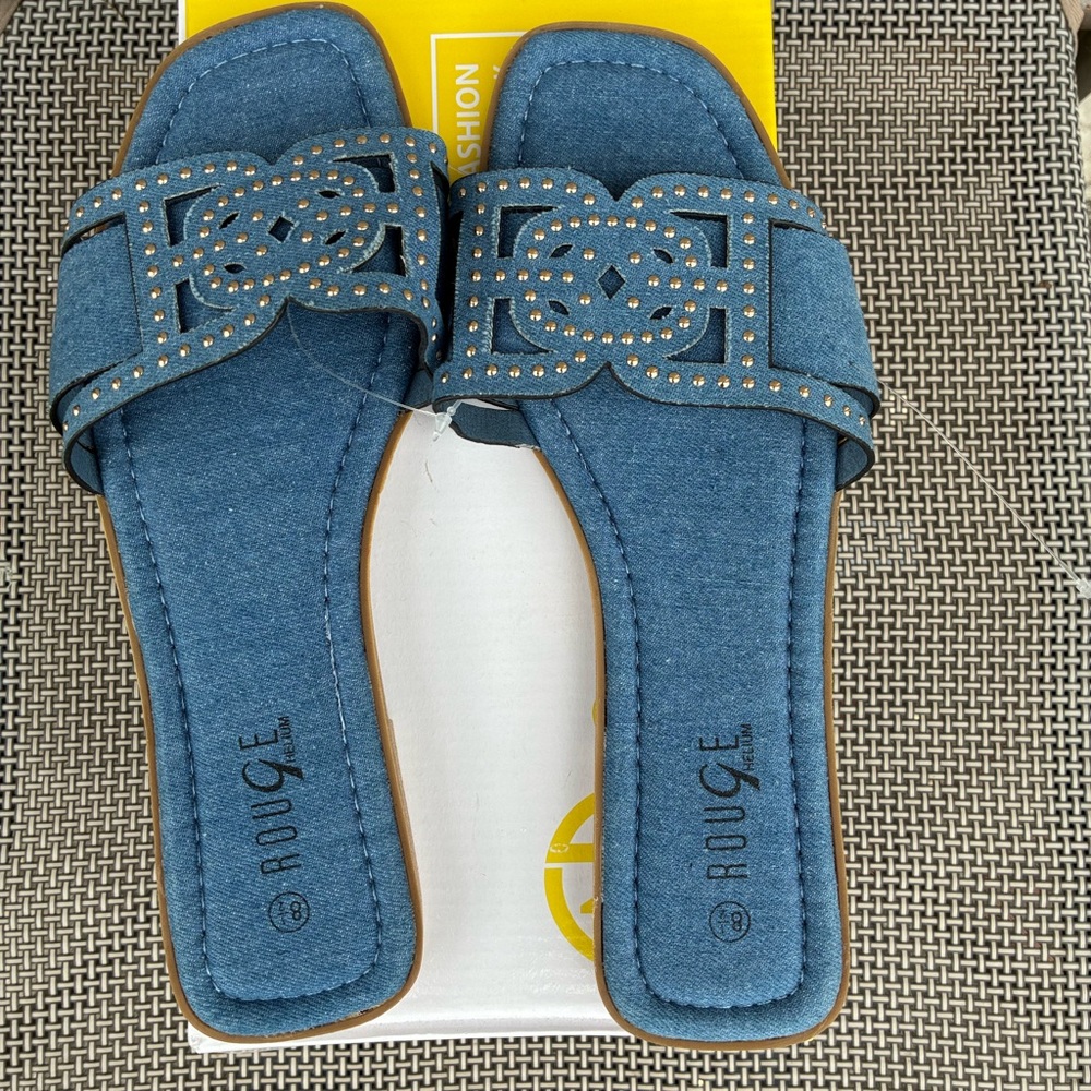Rouge Helium Denim Blue Studded Sandals